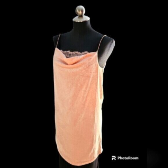 Vero- Moda Peach Velvet Scarlett Slip Dress Small - Picture 1 of 7